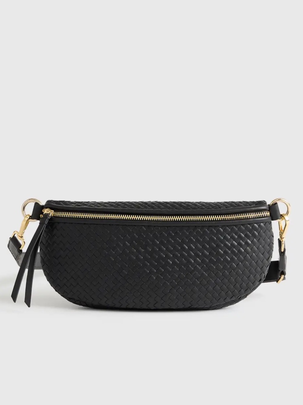 Quince Sloane Woven Black Leather Crossbody Belt/Sling Bag